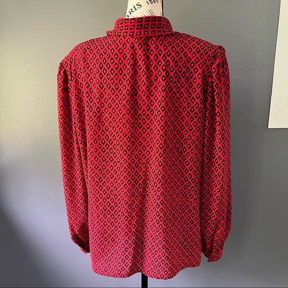 Vintage Josephine Women red & black patterned button up collared blouse - Picture 2 of 11